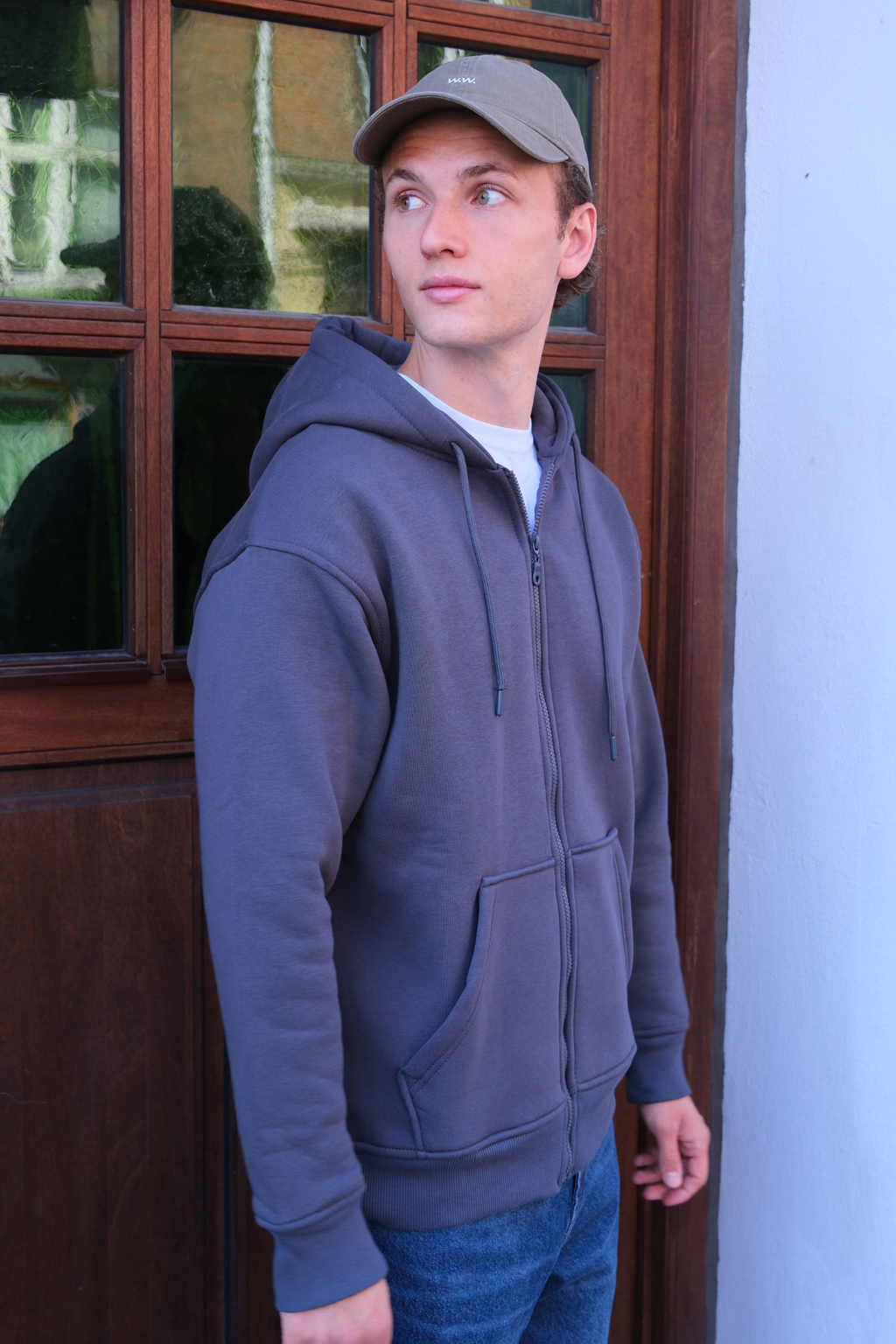 Entspannter Zip -Hoodie - Dunkelgrau