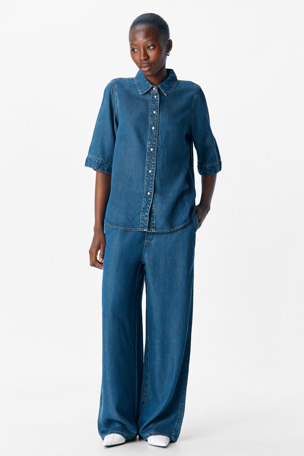 Rahmen 2/4 Denim Top - Dunkelblau Denim Spülenwaschung