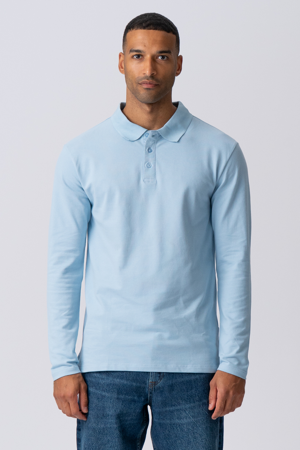 Muscle Langarm -Polo -Hemd - hellblau