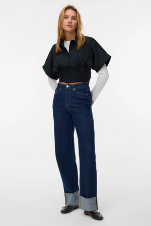 Tessa faltet breite Jeans -Jeans - dunkelblauer Jeans