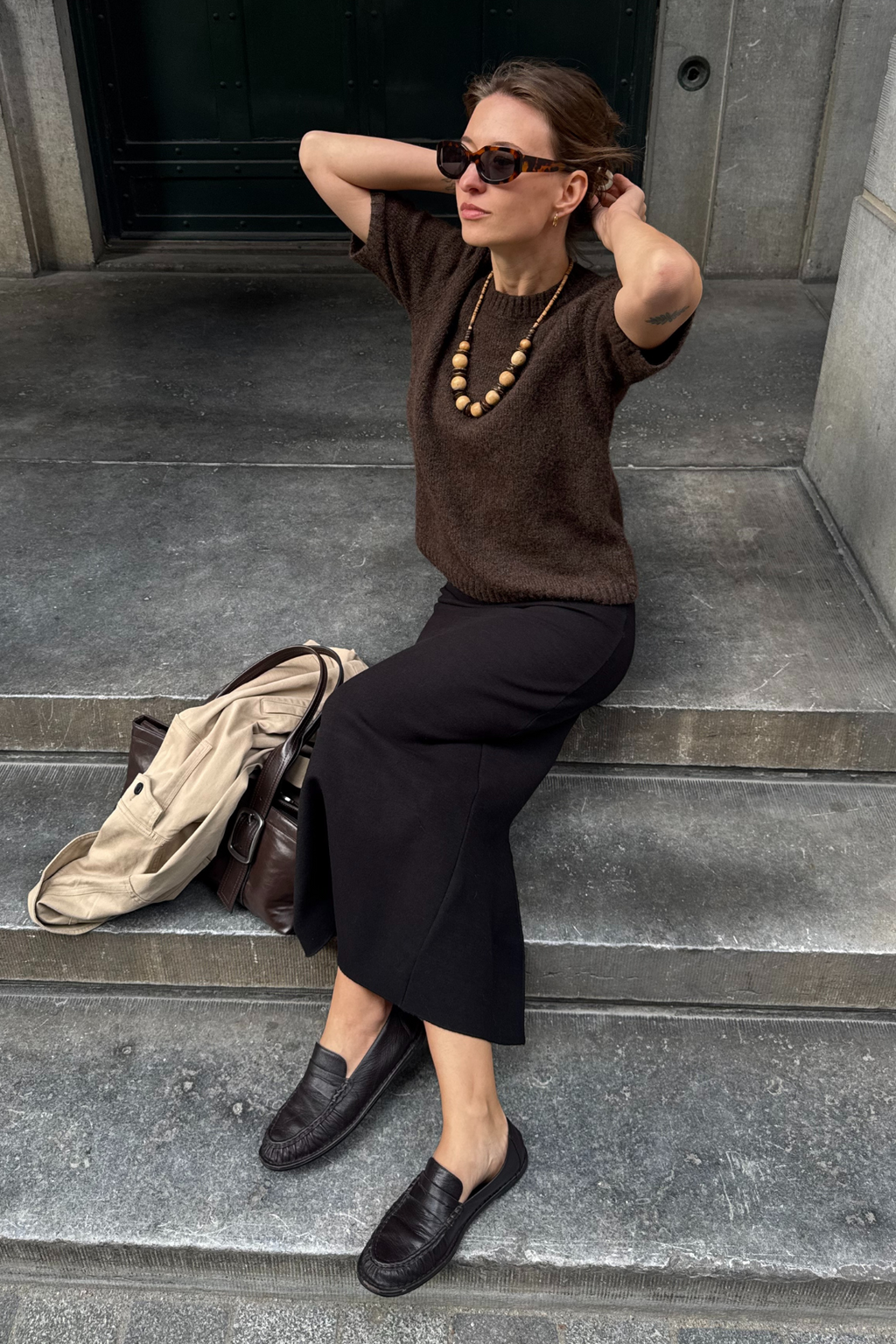 Aggia S/S Strickpullover - Dichtung braun