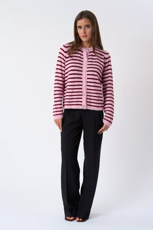Gestreifter Crizette-Strick-Cardigan – Rosa/Burgund