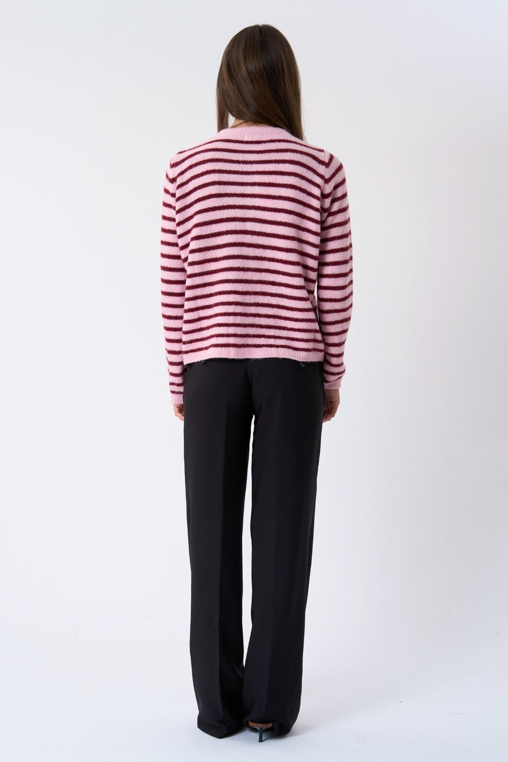Gestreifter Crizette-Strick-Cardigan – Rosa/Burgund