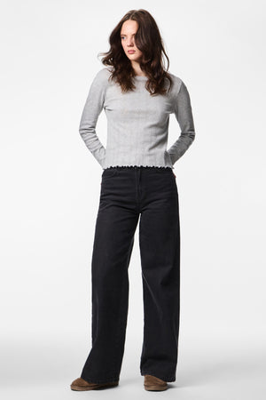 Marie O-Neck Top – Hellgrau Melange