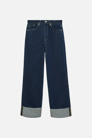 Tessa faltet breite Jeans -Jeans - dunkelblauer Jeans