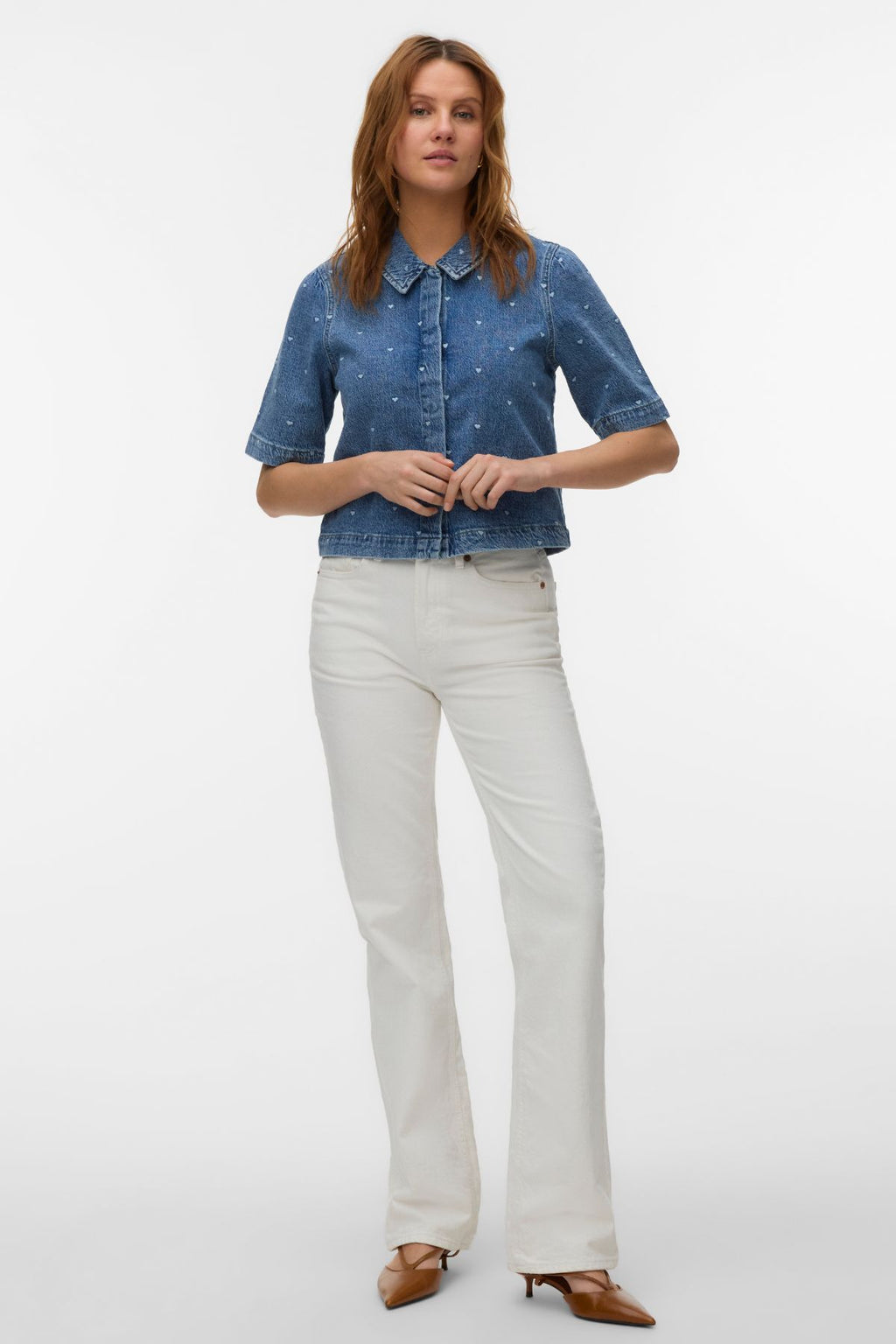 Dionne 2/4-Jeanshemd – Mittelblauer Denim – Herz