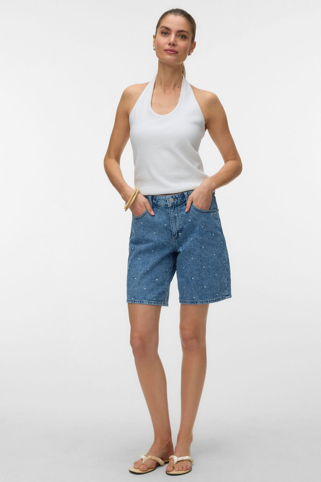 Tess Mr Long Denim Short – Mittelblauer Denim – Herz