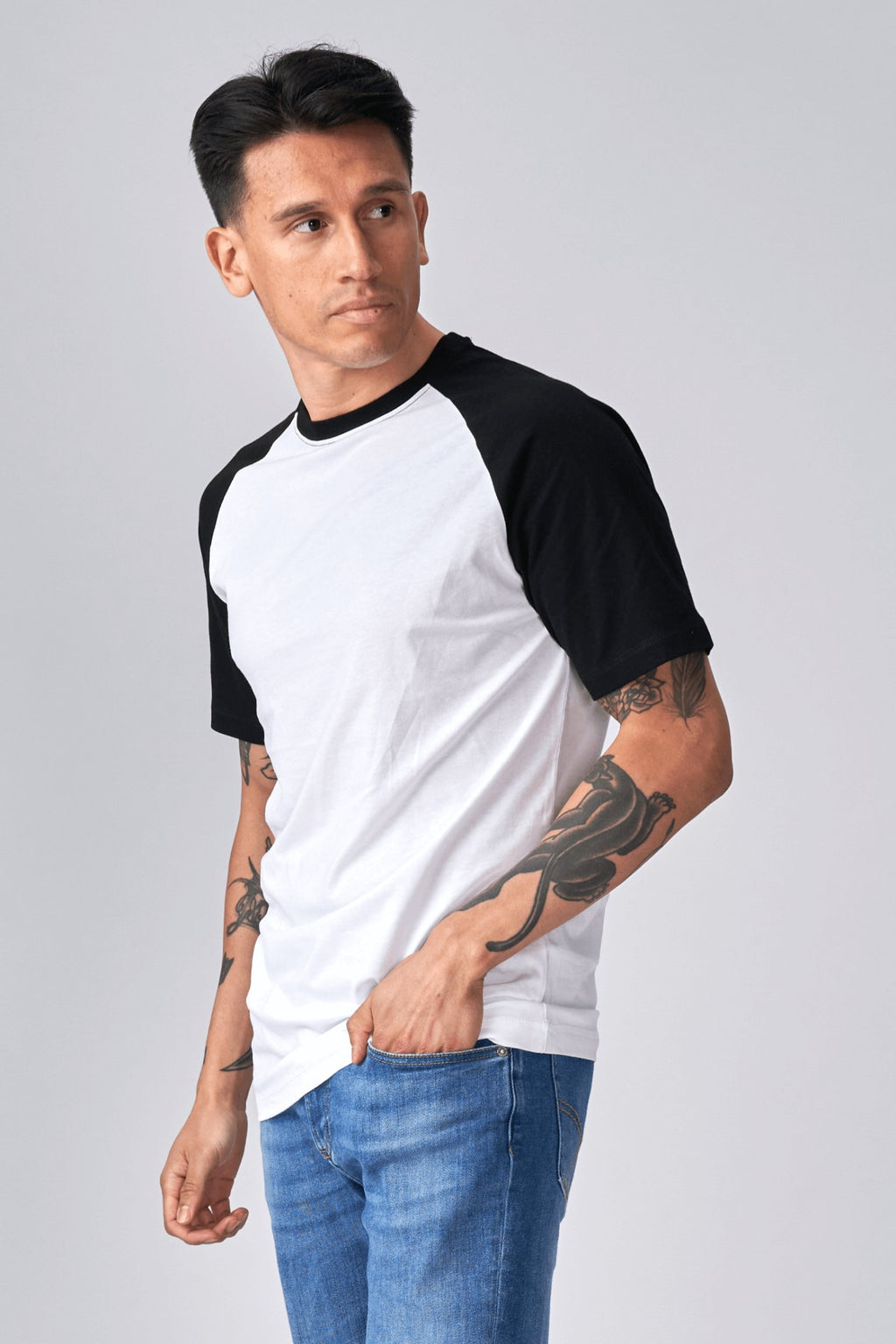Basic raglan T-shirt - Black and white