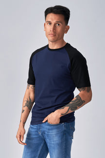 Basic Raglan T-Shirt-Schwarz-Navy