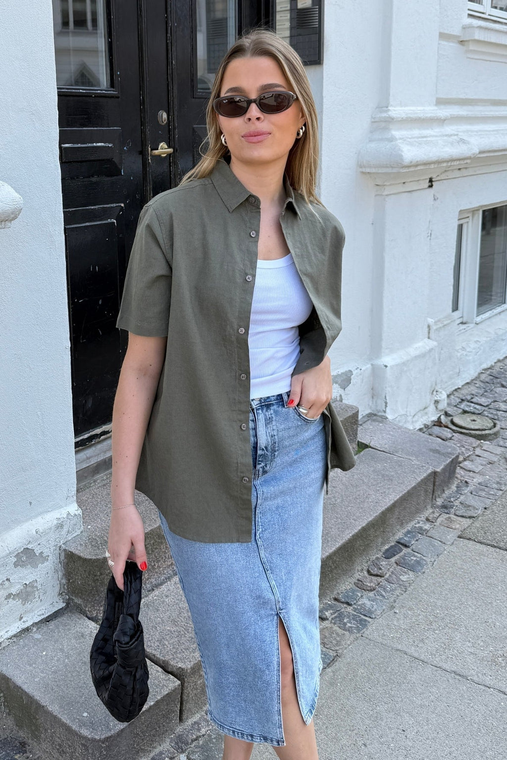 Kurzarm -Leinenhemd - Armee