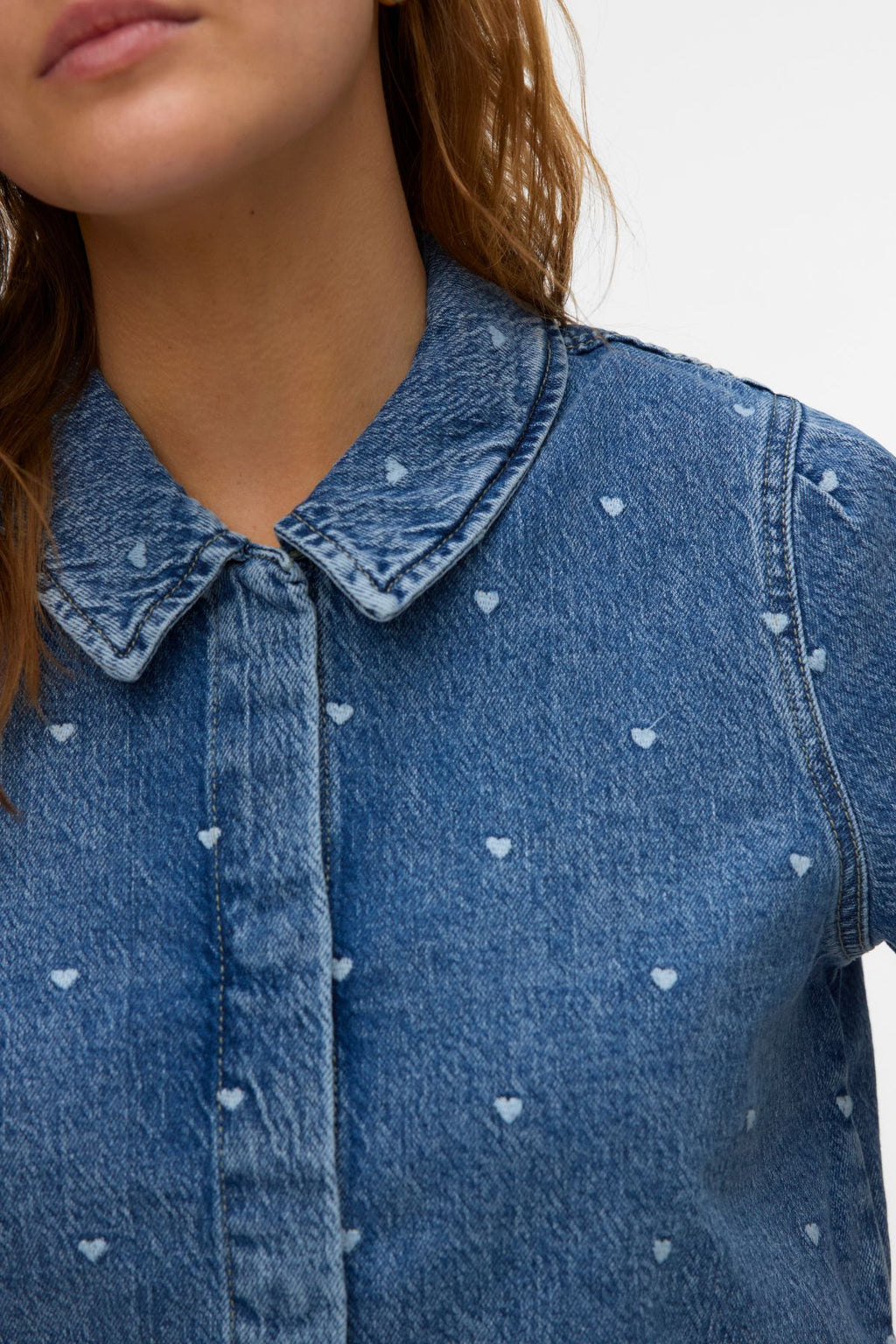 Dionne 2/4-Jeanshemd – Mittelblauer Denim – Herz
