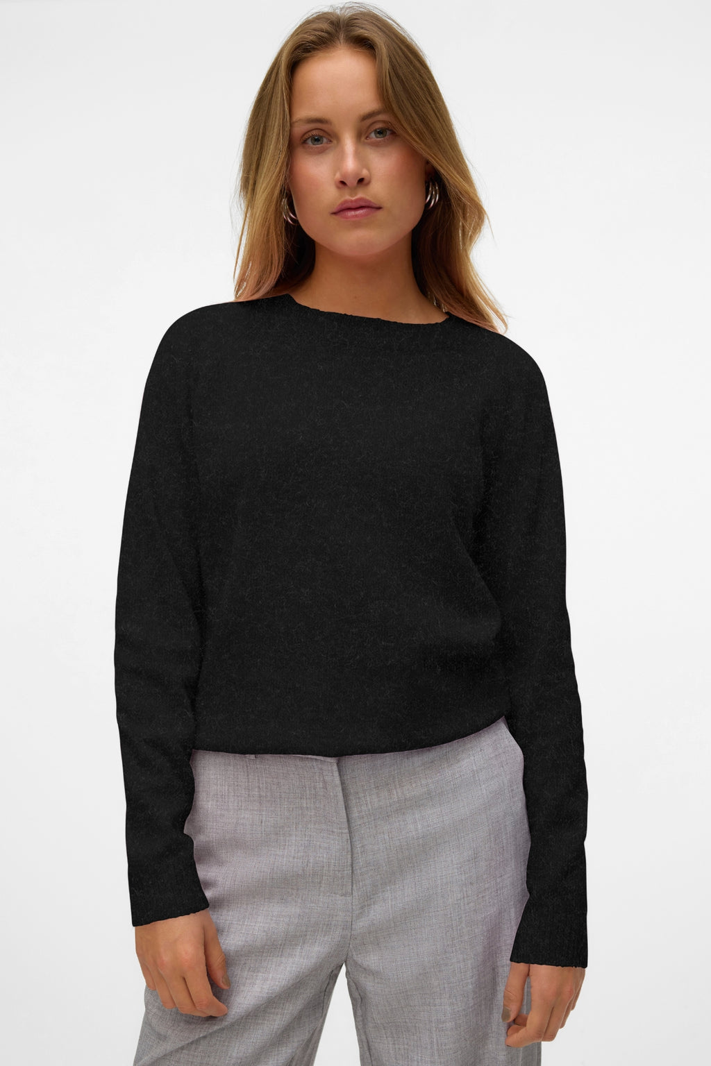 Doffy O-Ausschnitt-Bluse - Schwarz Melange