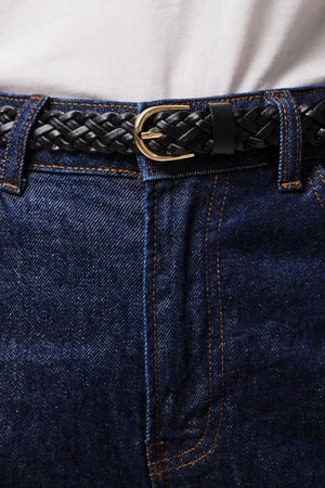 Avery Leder geflochten Slim Gürtel - Schwarz