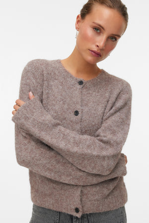 Novah O-Neck Button Cardi – Brown Lentil Melange