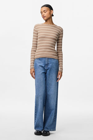 Mira New O-Neck Strick – Greige/Birke