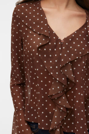 Willow Frill Top – Schokoladen-Martini: Schneeweißer Punkt