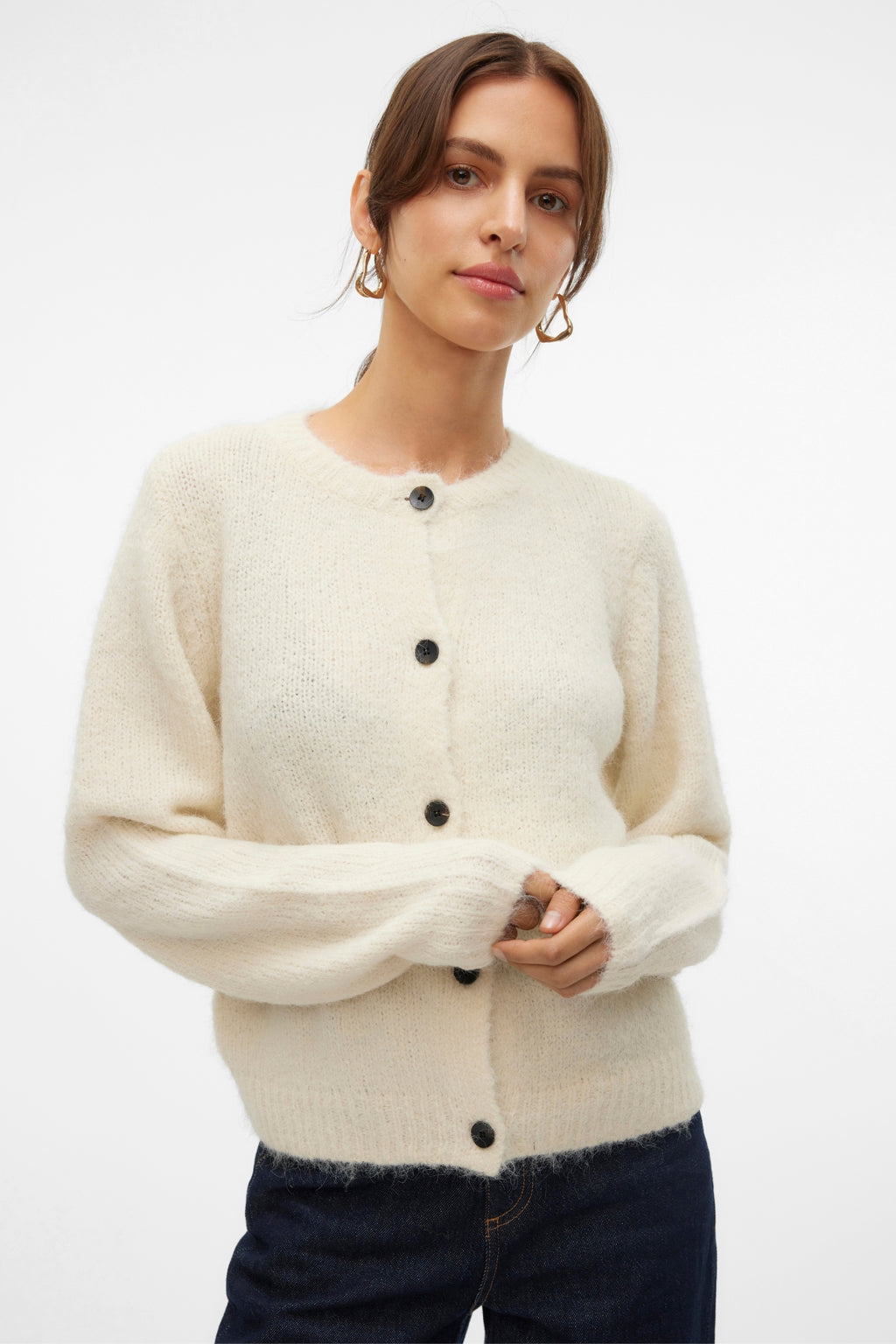 Novah Cardigan mit O-Ausschnitt und Knöpfen – Birke