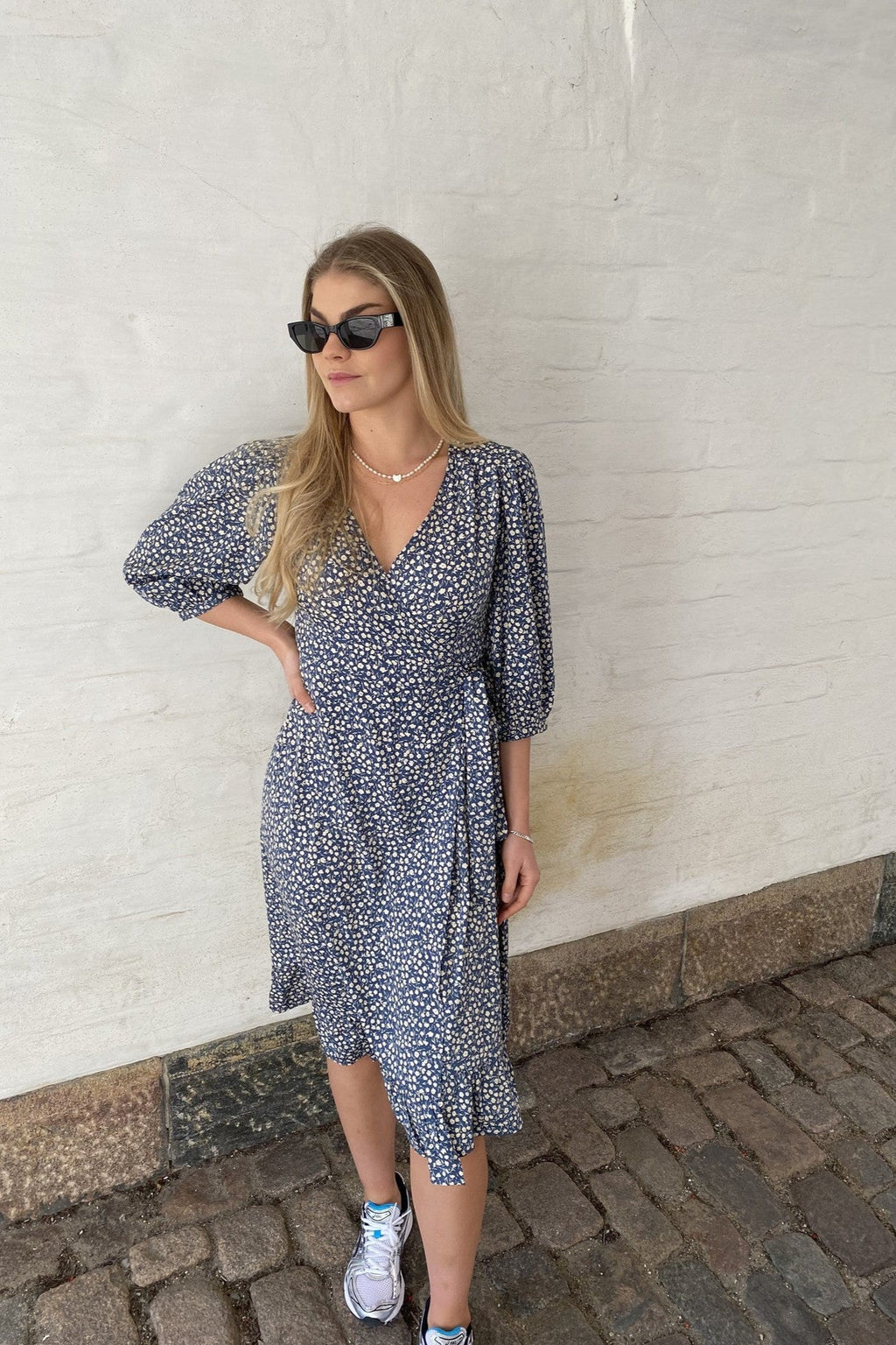 Olivia 3/4 Wrap Midi Kleid - Blue Mirage