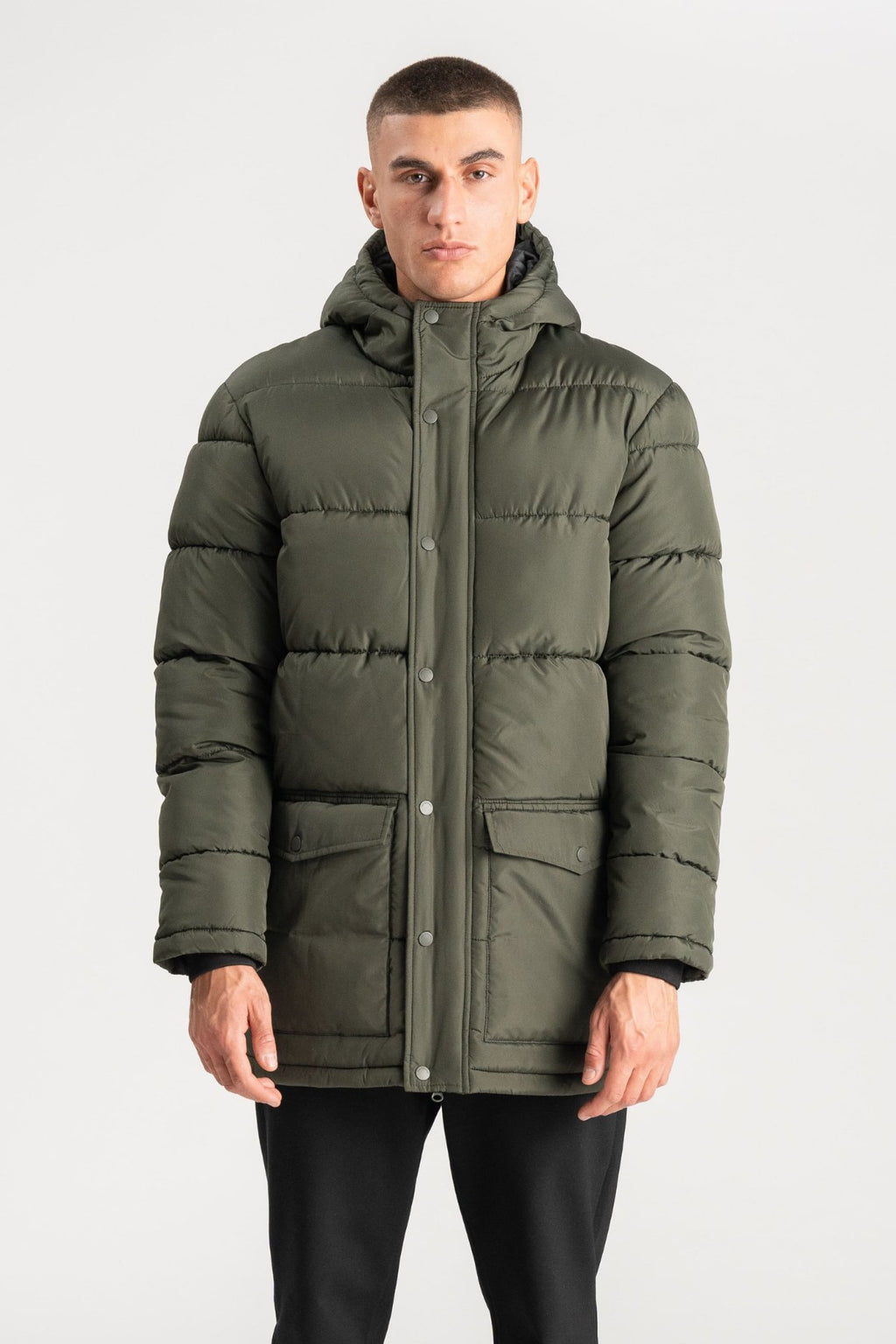 Lange Pufferjacke - Olive