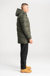 Lange Pufferjacke - Olive