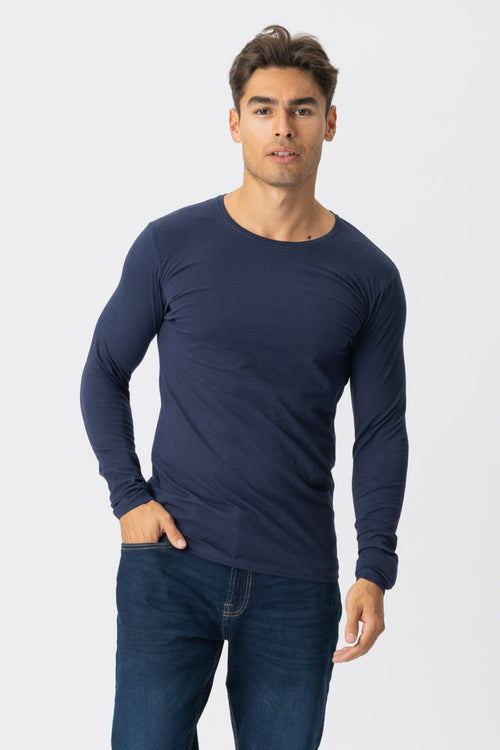 Long - sleeved Muscle T-shirt - Navy - TeeShoppen Group™