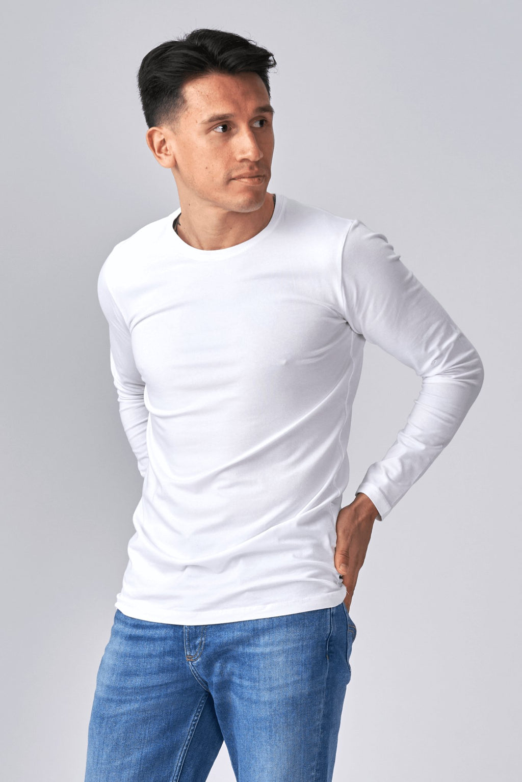 Langarmes Muskel-T-Shirt-Weiß