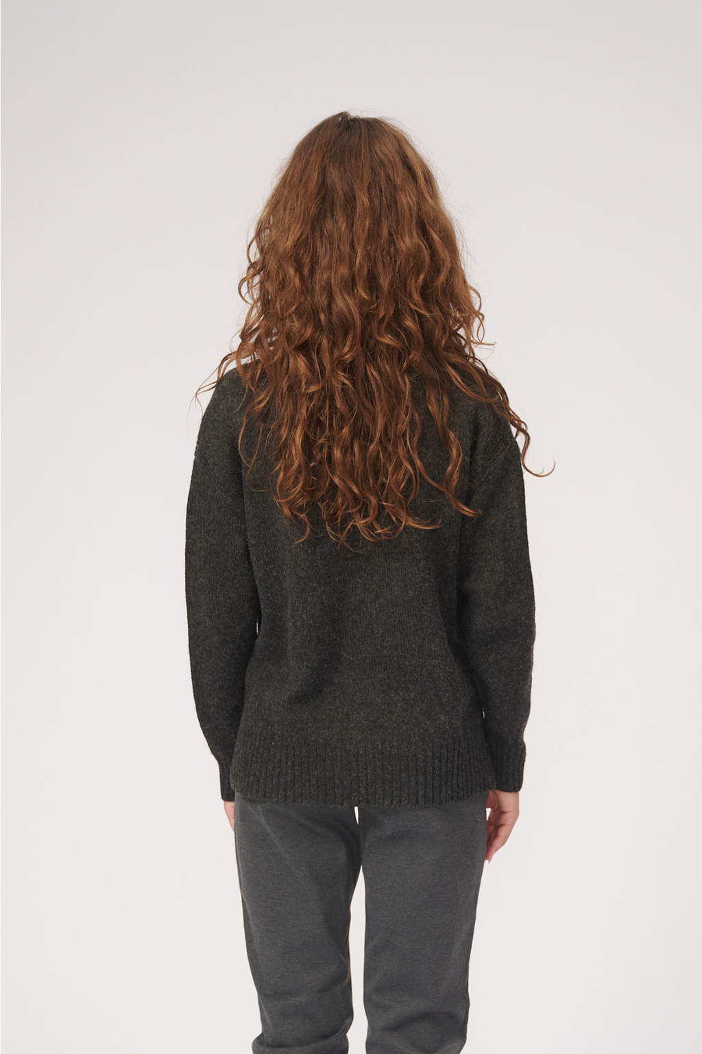 Oversized Strickpolo -Hals -Jumper - dunkelgraue Melange