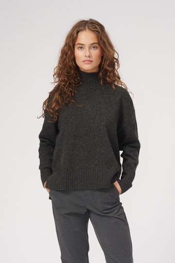 Oversized Strickpolo -Hals -Jumper - dunkelgraue Melange