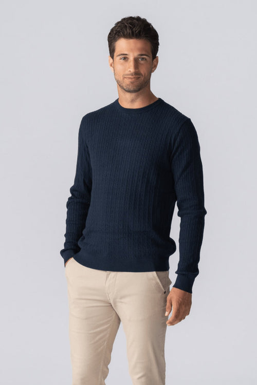 Pullover Cable Knit - Navy - TeeShoppen Group™