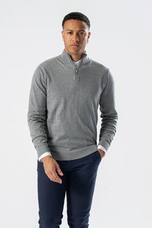 Pullover Half Zip - Grau Melange