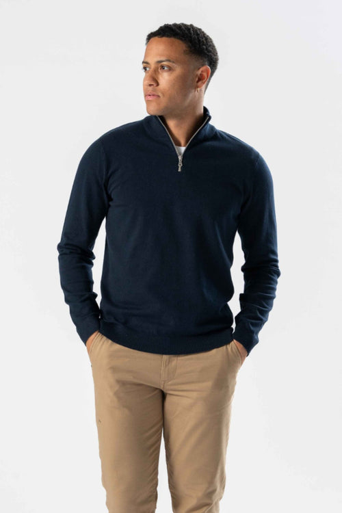 Pullover Half Zip - Navy - TeeShoppen Group™ - Knitwear - TeeShoppen
