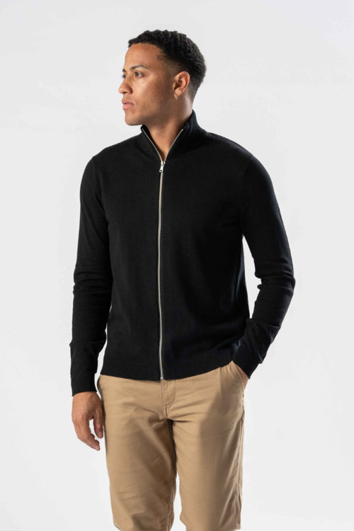 Pullover Zip Cardigan - Black - TeeShoppen Group™ - Knitwear - TeeShoppen