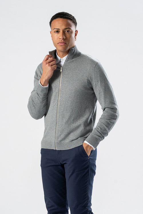 Pullover Zip Cardigan - Grey Melange - TeeShoppen Group™ - Knitwear - TeeShoppen