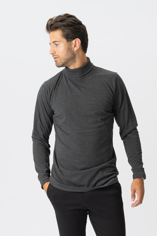 Roll collar sweater - Dark Gray - TeeShoppen Group™