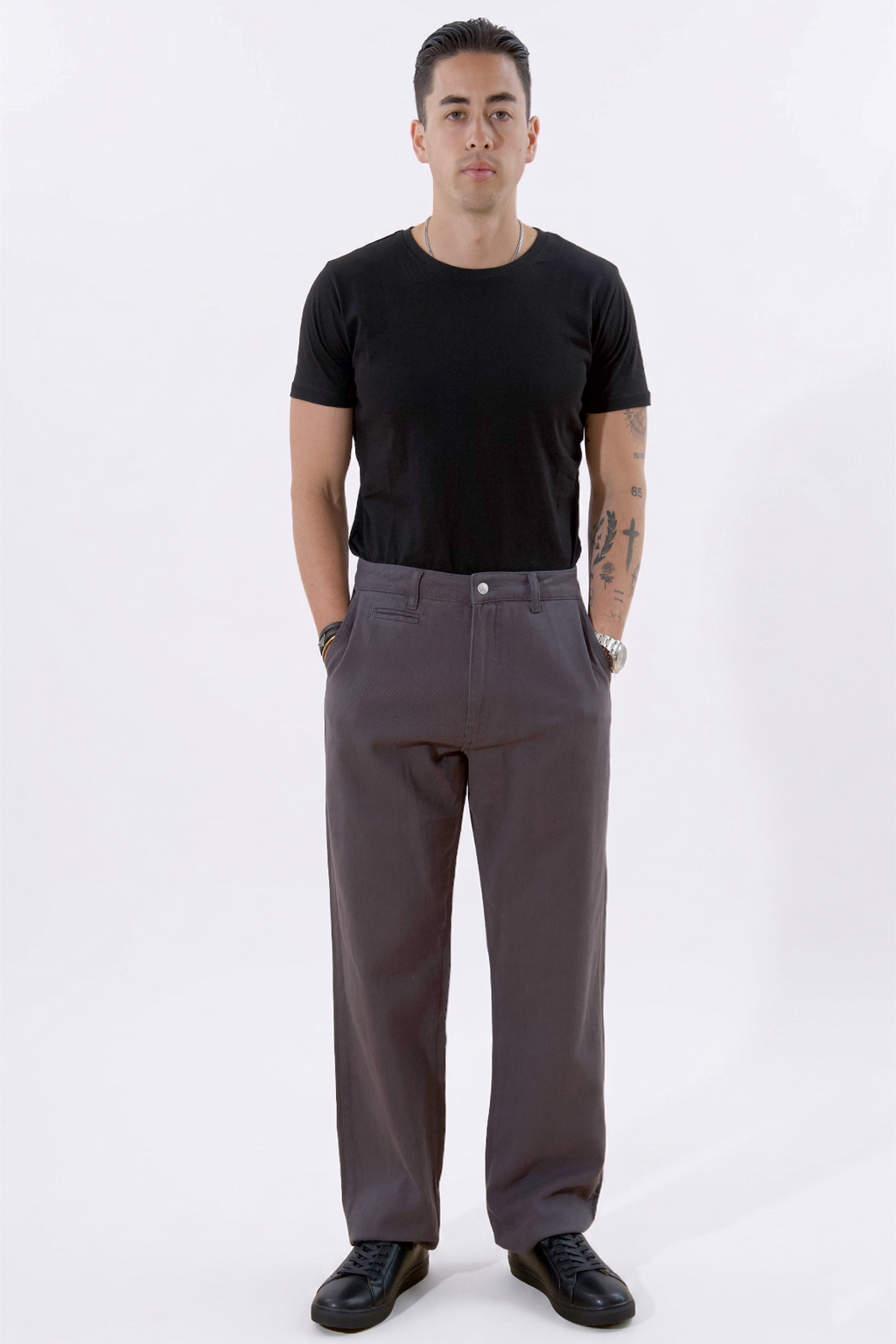 Gerade geschnittene Baumwoll-Chino – Grau