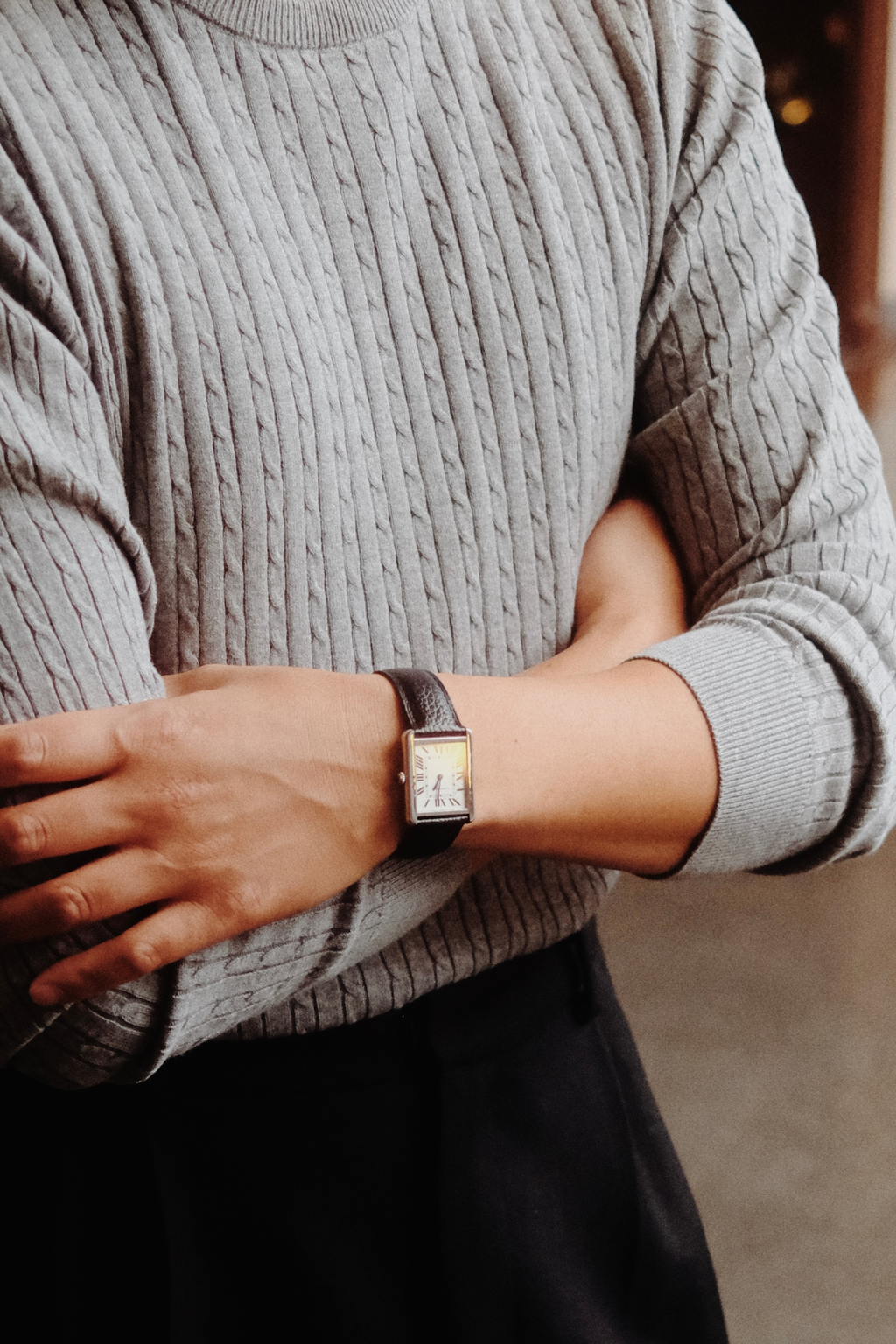 Pullover -Kabel -Strick - graue Melange