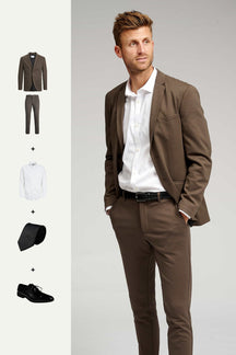 The Original Performance Suit (Dark Brown) + Shirt, Tie & Derby Shoes - Package Deal