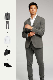 The Original Performance Suit (Dark Grey Melange) + Shirt, Tie & Derby Shoes - Package Deal