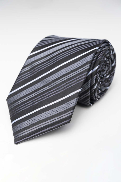 Tie - Black - Gray/White Striped - TeeShoppen Group™ - Accessories - TeeShoppen