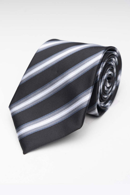 Tie - Black - Sand/White/Gray Striped - TeeShoppen Group™ - Accessories - TeeShoppen