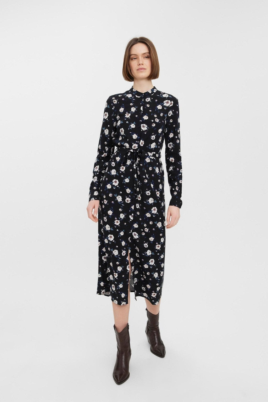 Einfaches Langarm -Hemdkleid - schwarz