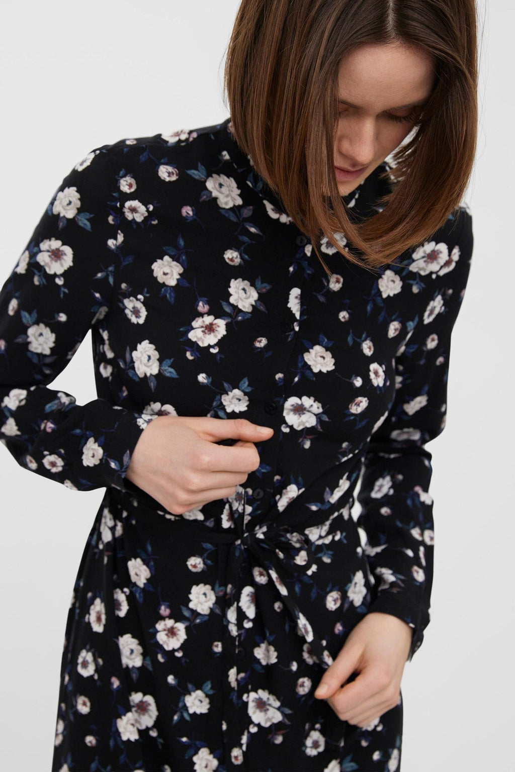 Einfaches Langarm -Hemdkleid - schwarz