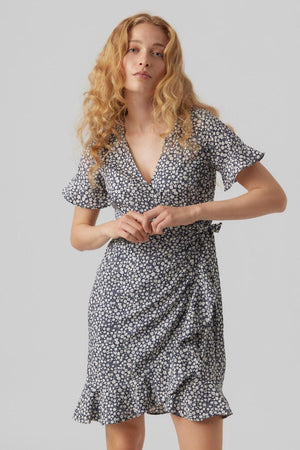 Henna Mini Wrap Kleid - China Blau