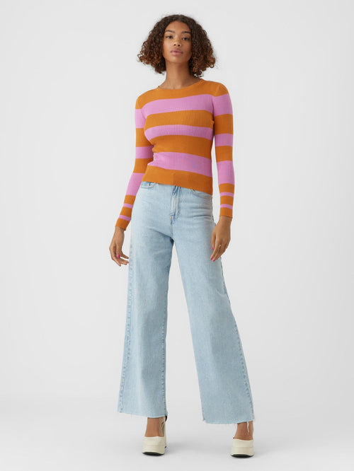 Alva Stripe Pullover - Nugget - TeeShoppen Group™ - Knitwear - Vero Moda