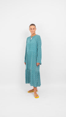 Anna Langarmed Kleid - blaugrün