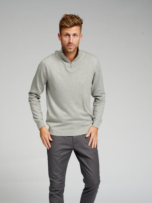 Basic Knit High zip - Light Grey Melange - TeeShoppen Group™ - Knitwear - TeeShoppen
