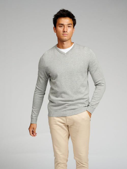 Basic Knit V-neck - Light Grey Melange - TeeShoppen Group™ - Knitwear - TeeShoppen