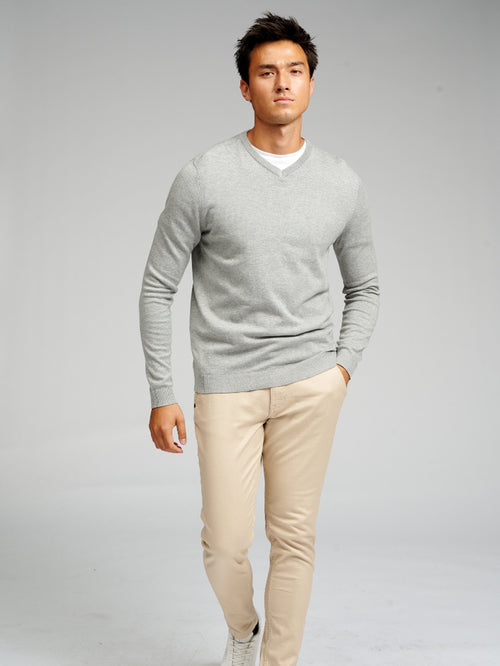 Basic Knit V-neck - Light Grey Melange - TeeShoppen Group™ - Knitwear - TeeShoppen