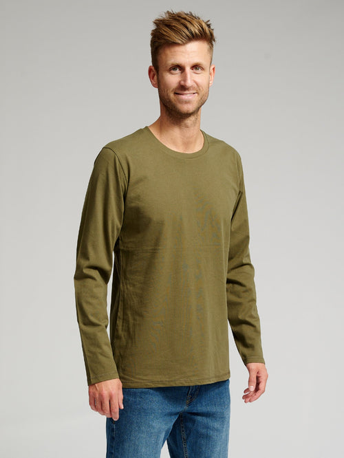 Basic Long-sleeved T-shirt - Army Green - TeeShoppen Group™ - T-shirt - TeeShoppen