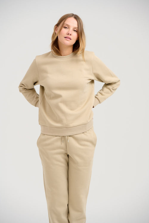 Basic Sweatsuit with Crewneck (Dark Beige) - Package Deal (Women) - TeeShoppen Group™ - Sweatsuit - TeeShoppen